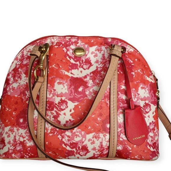 Coach Peyton Floral Cora Domed Satchel, Pink & Red #F31341 EUC. - Picture 2 of 12